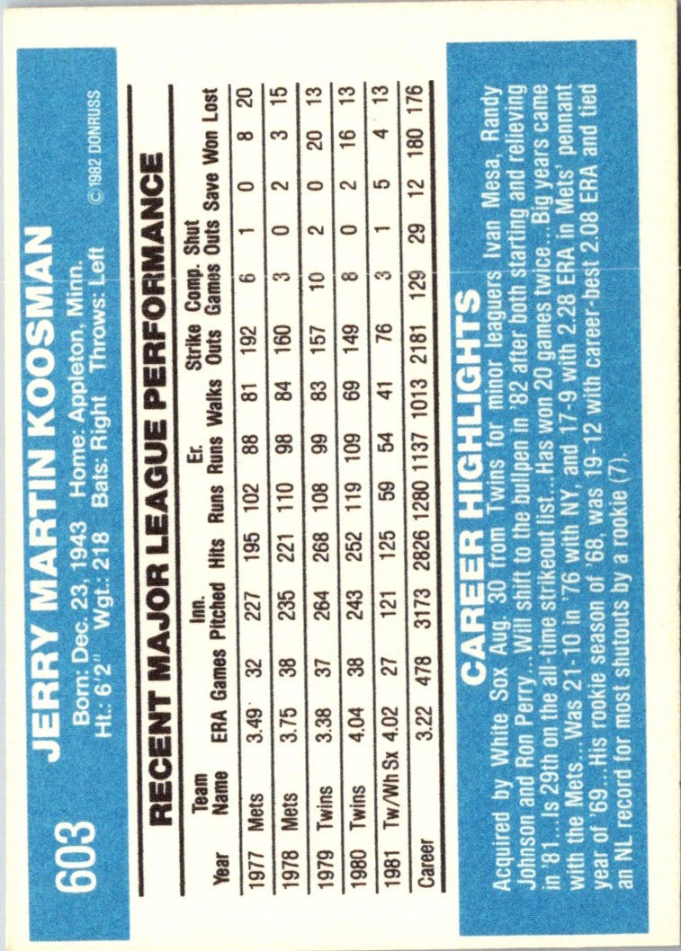 1982 Donruss Jerry Koosman