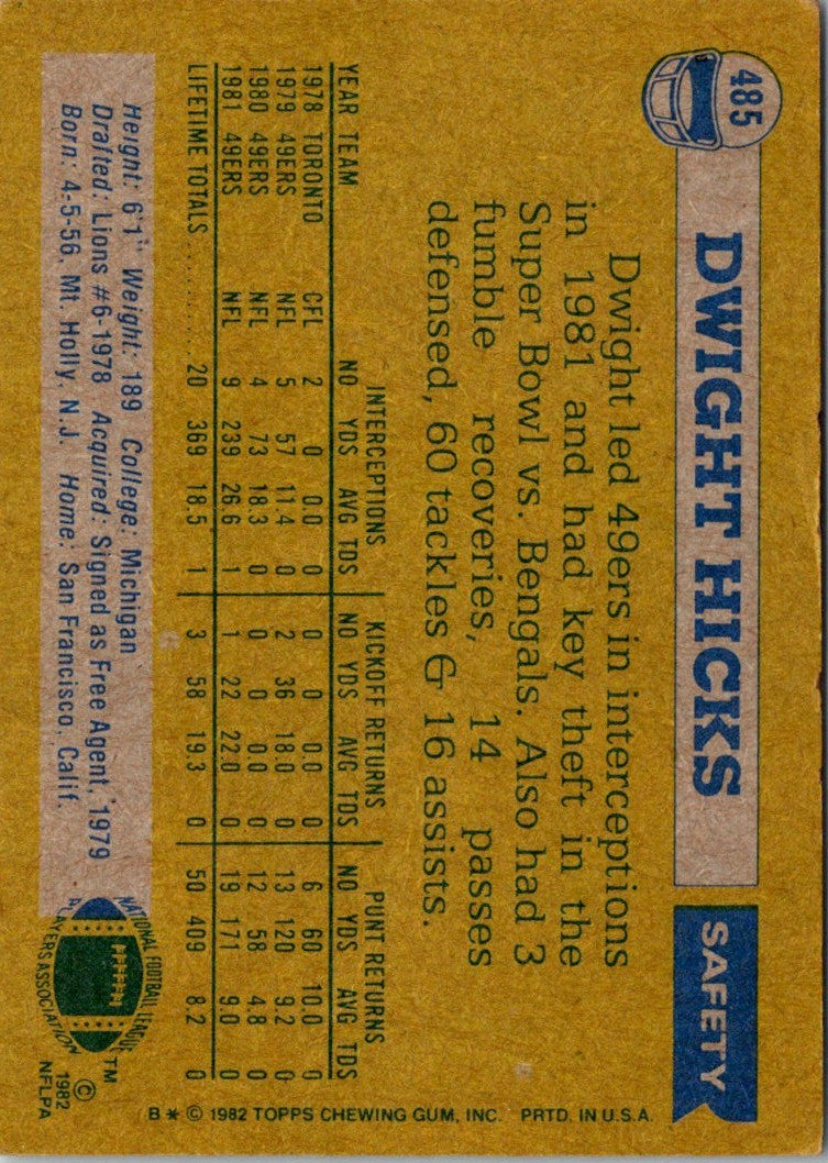 1982 Topps Dwight Hicks