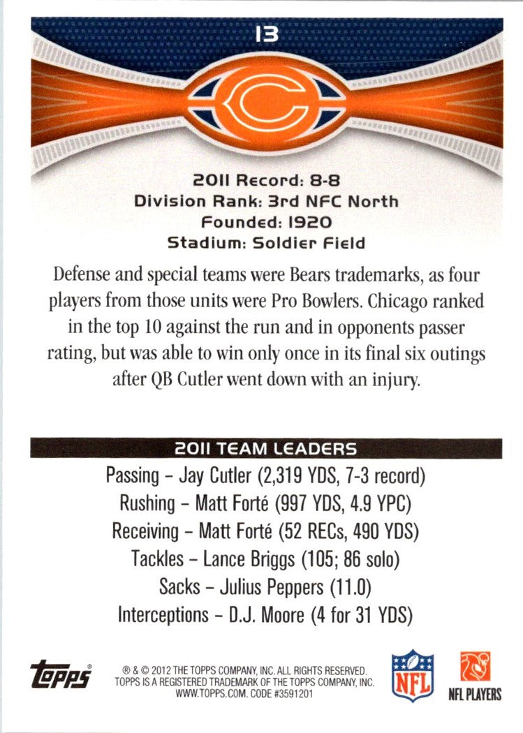 2012 Topps Chicago Bears: Johnny Knox/Matt Forte