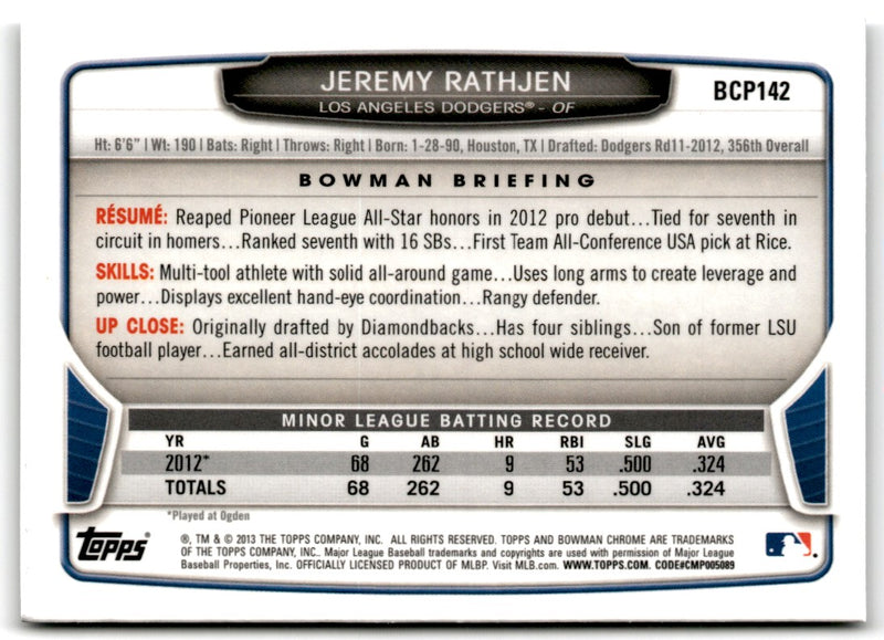 2013 Bowman Chrome Prospects Jeremy Rathjen