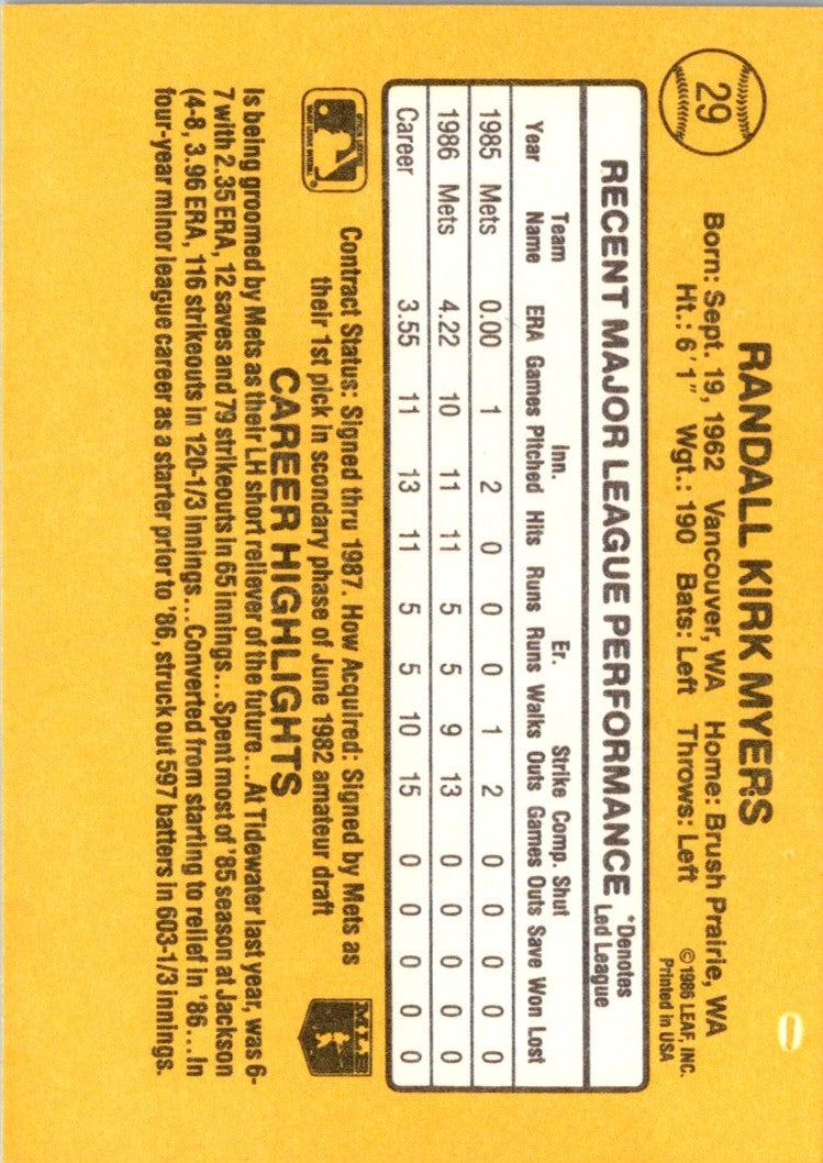 1987 Donruss Randy Myers