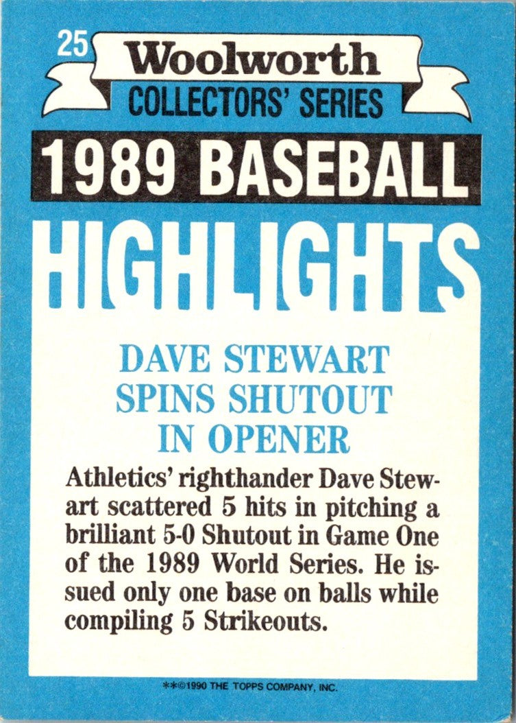 1990 Topps Woolworth Baseball Highlights Dave Stewart