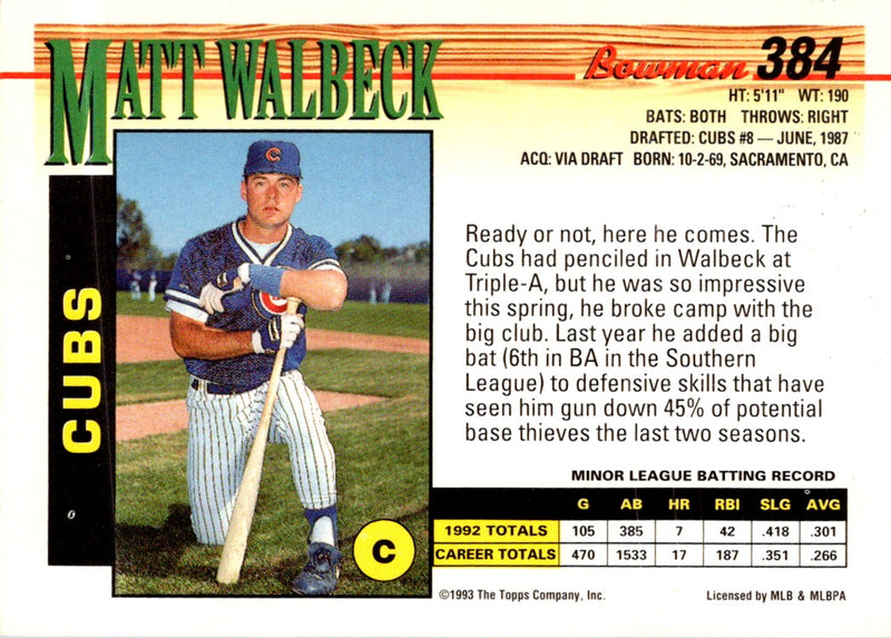 1993 Bowman Matt Walbeck