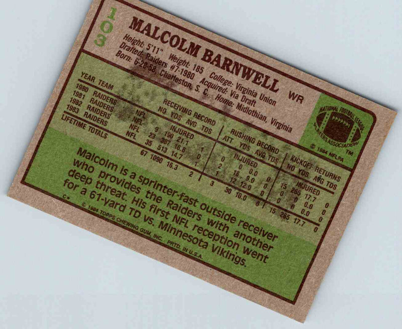 1985 Topps Malcolm Barnwell