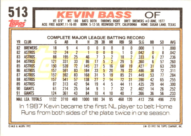 1992 Topps Kevin Bass