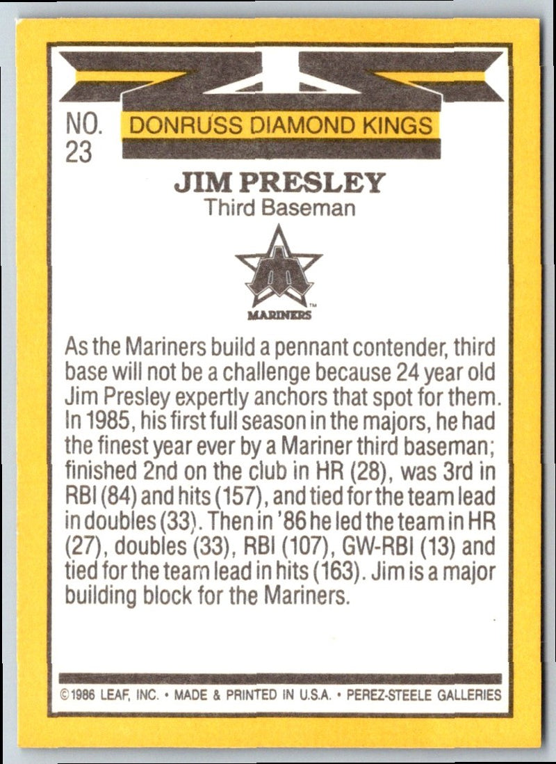 1987 Donruss Diamond King Jim Presley