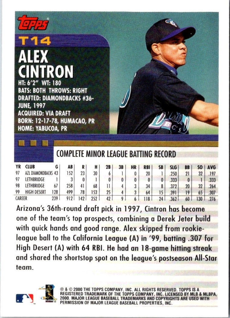 2000 Topps Traded & Rookies Alex Cintron