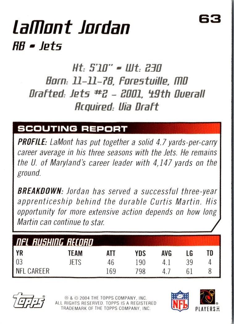 2004 Topps Draft Picks & Prospects LaMont Jordan