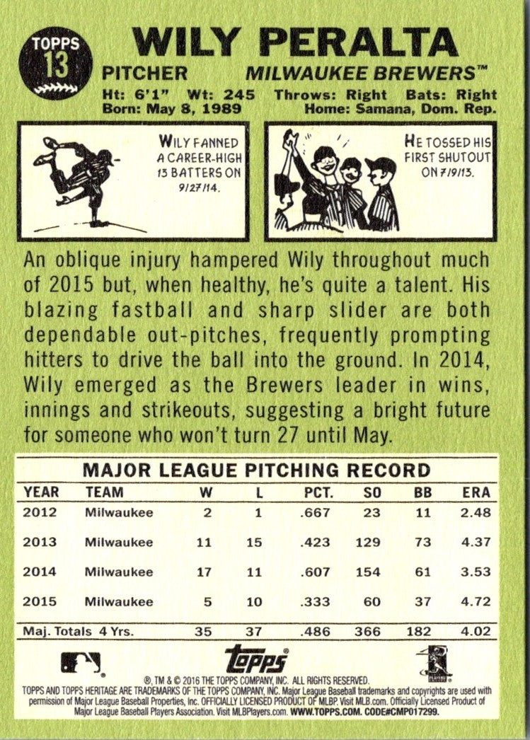 2016 Topps Heritage Wily Peralta