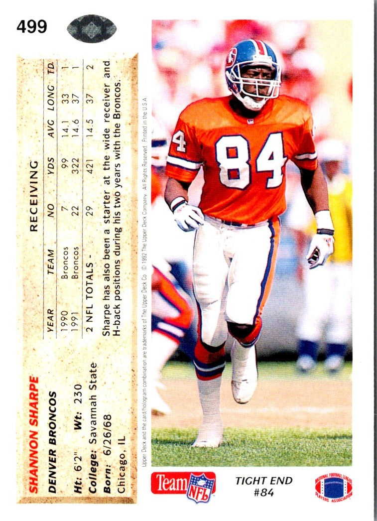 1992 Upper Deck Shannon Sharpe