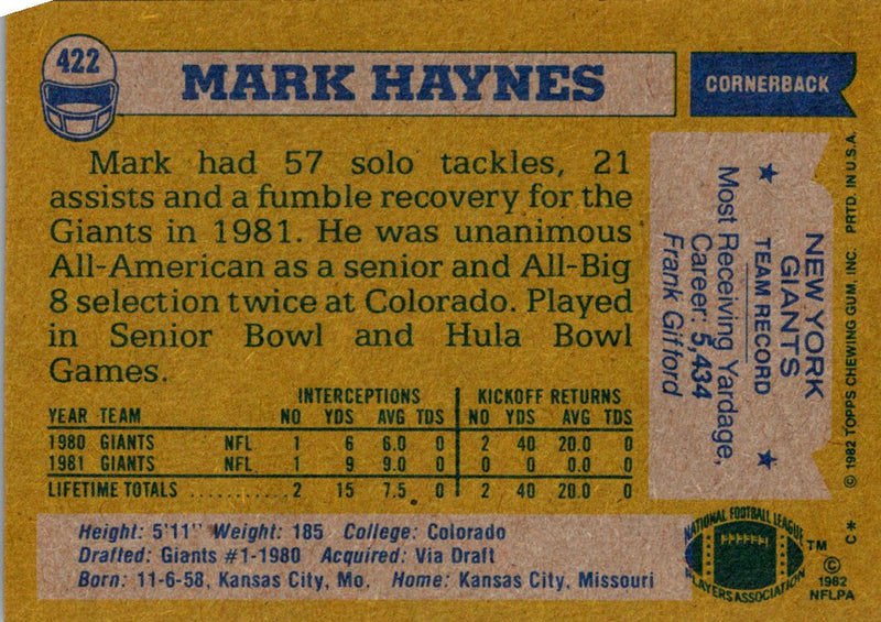 1982 Topps Mark Haynes