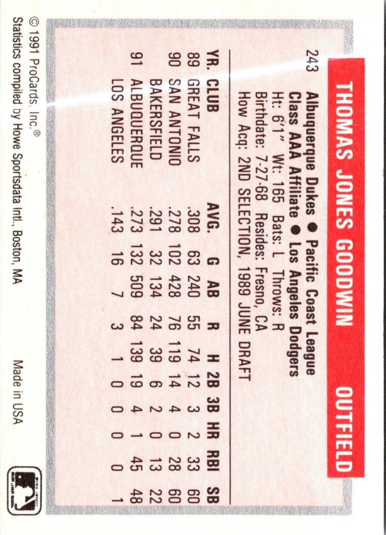 1991 ProCards Tomorrow's Heroes Tom Goodwin