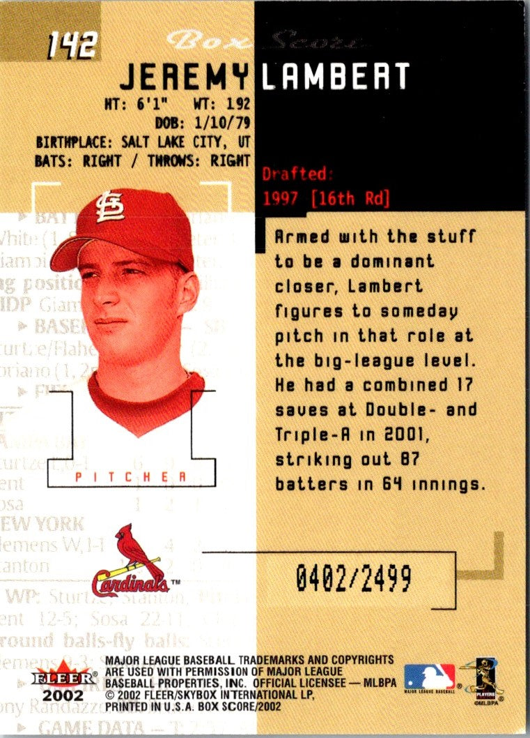 2002 Fleer Box Score Jeremy Lambert