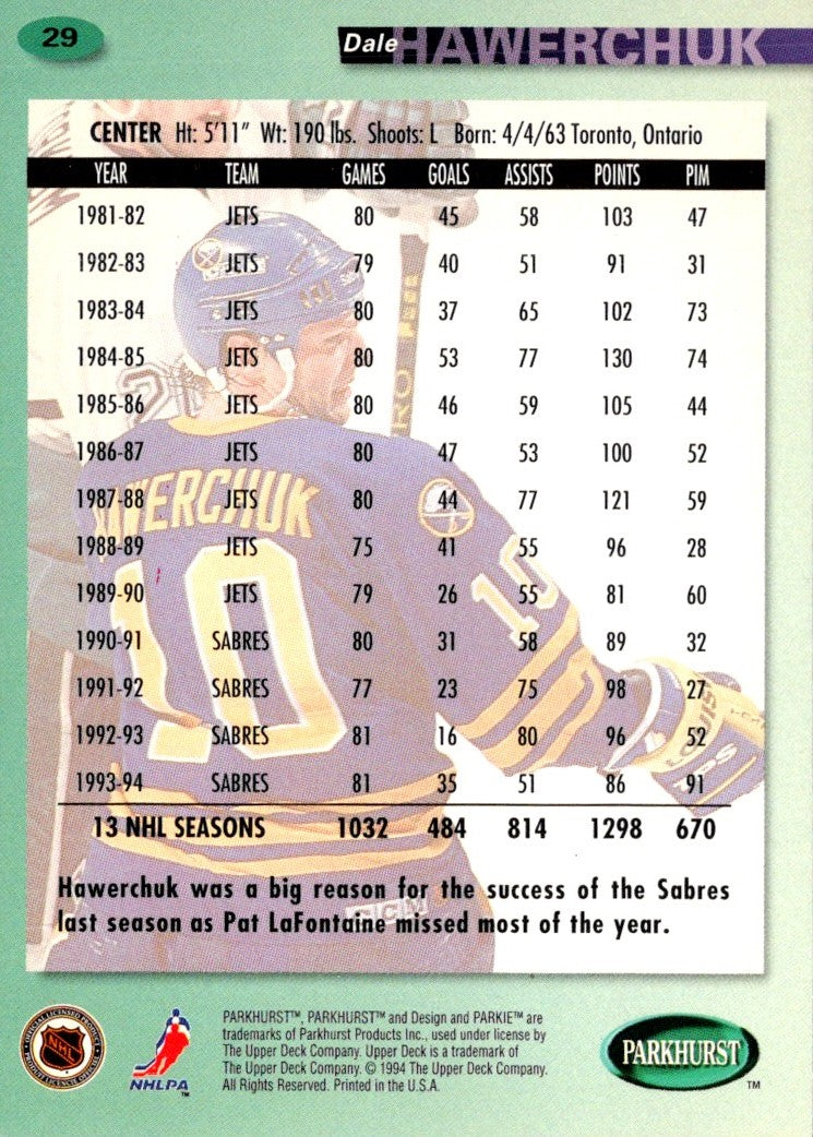 1994 Parkhurst Parkie Gold Dale Hawerchuk