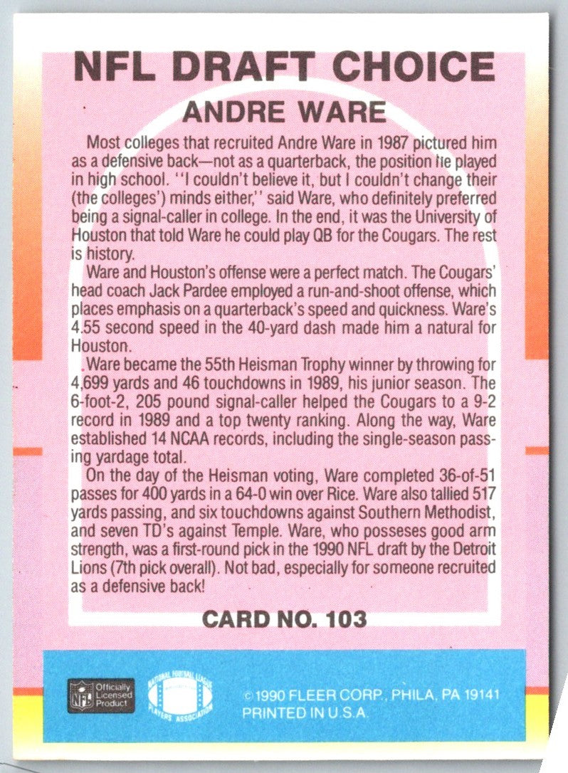 1990 Fleer Andre Ware