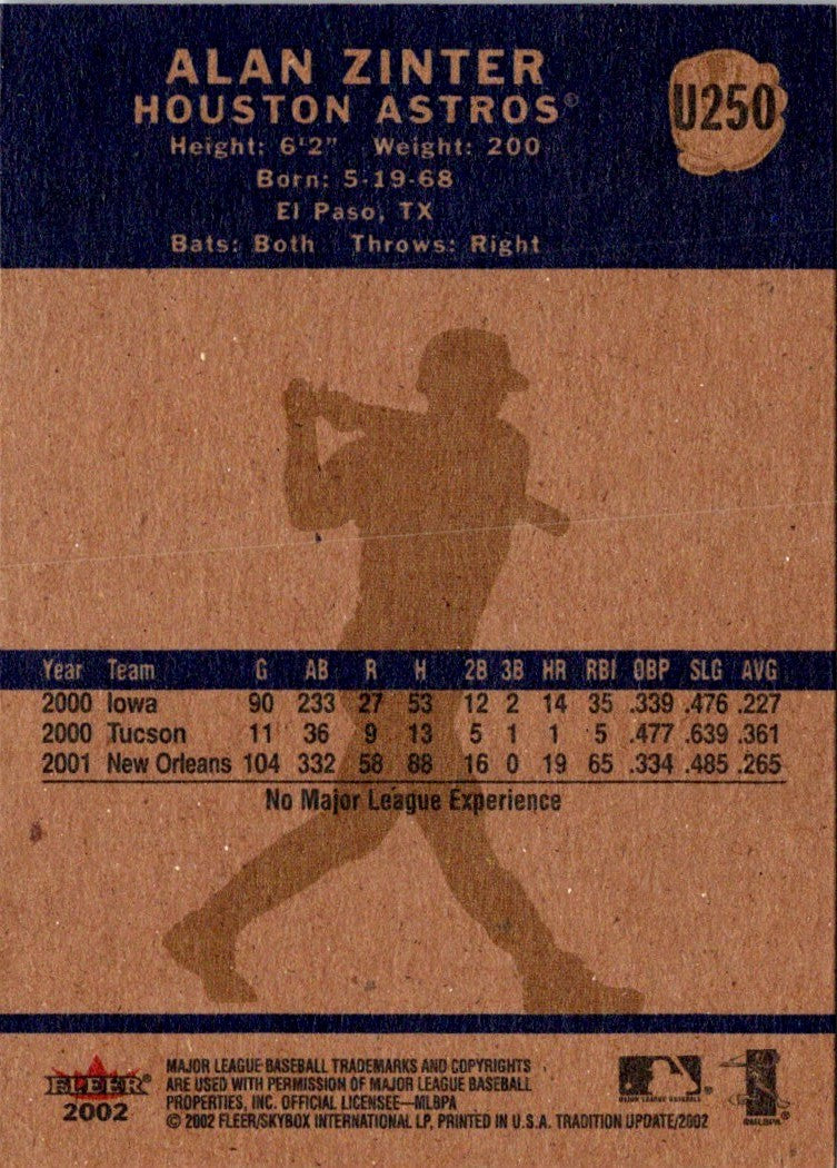 2002 Fleer Tradition Update Alan Zinter