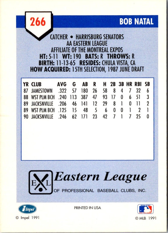1991 Line Drive AA Bob Natal #266