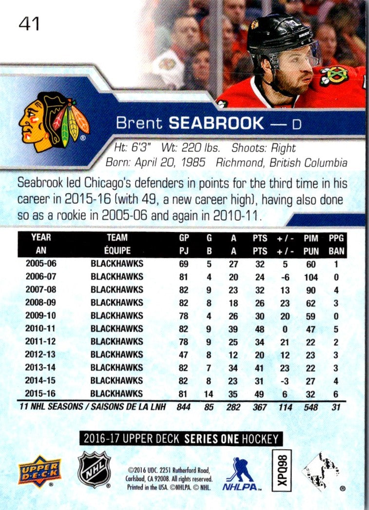 2016 Upper Deck Brent Seabrook