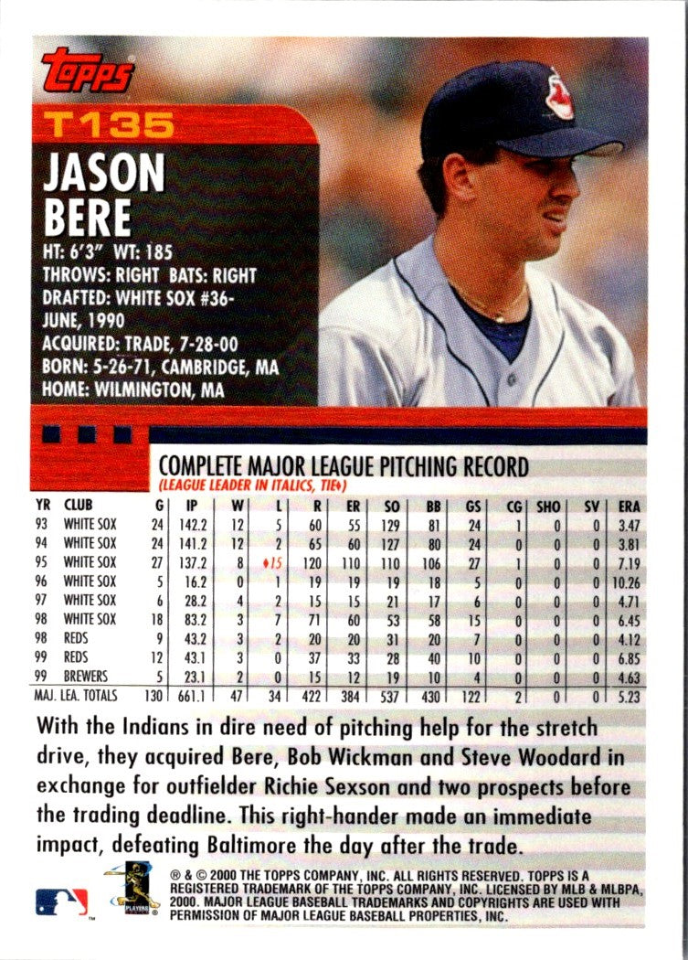 2000 Topps Traded & Rookies Jason Bere