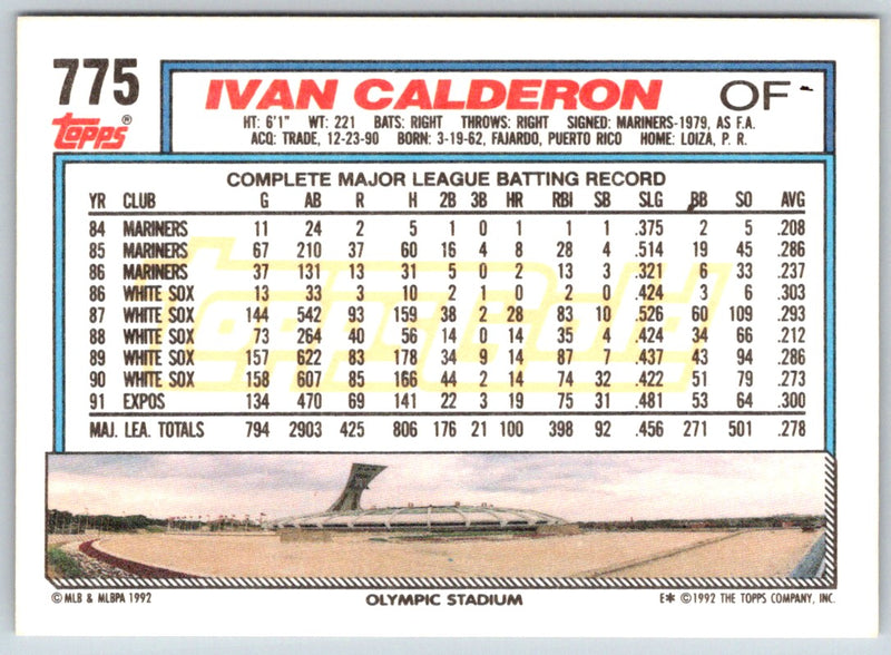 1992 Topps Gold Winners Ivan Calderon