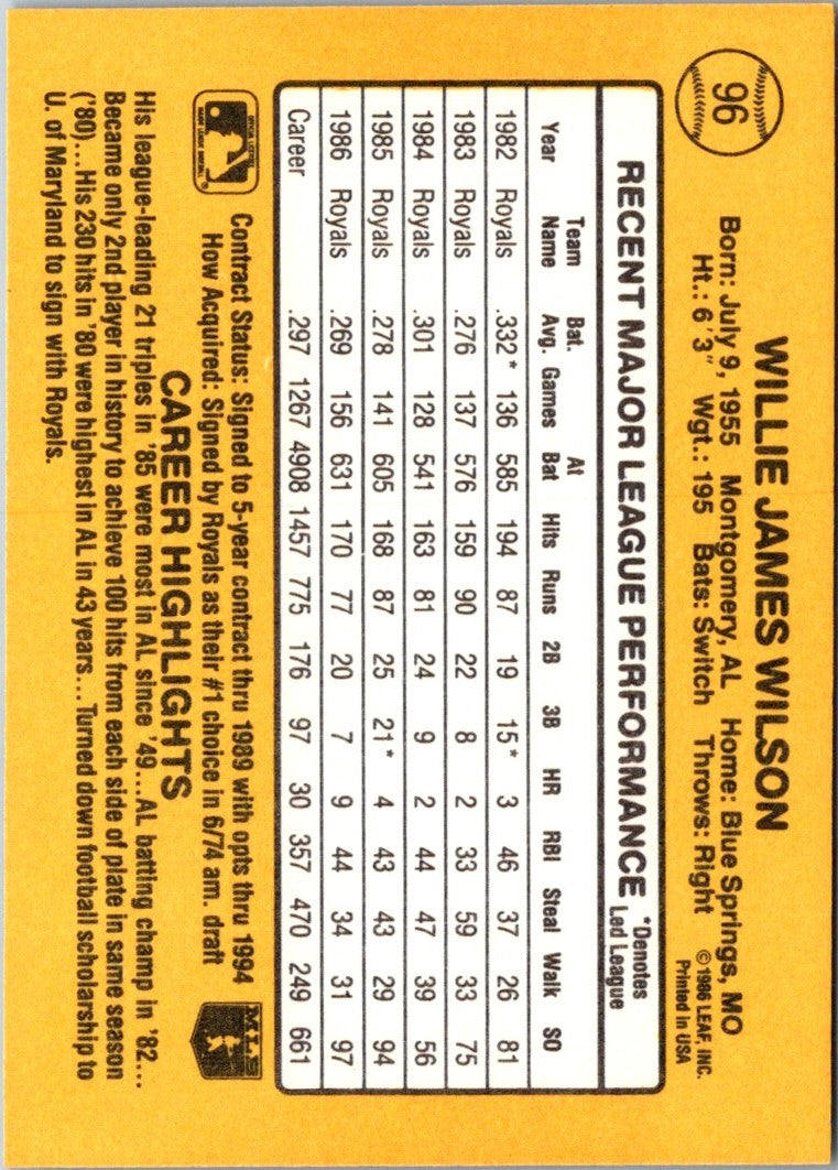 1987 Donruss Willie Wilson