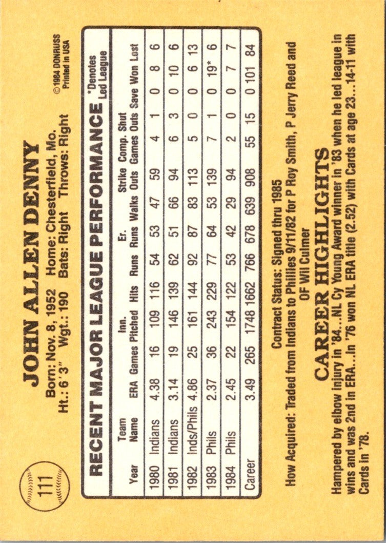 1985 Donruss John Denny