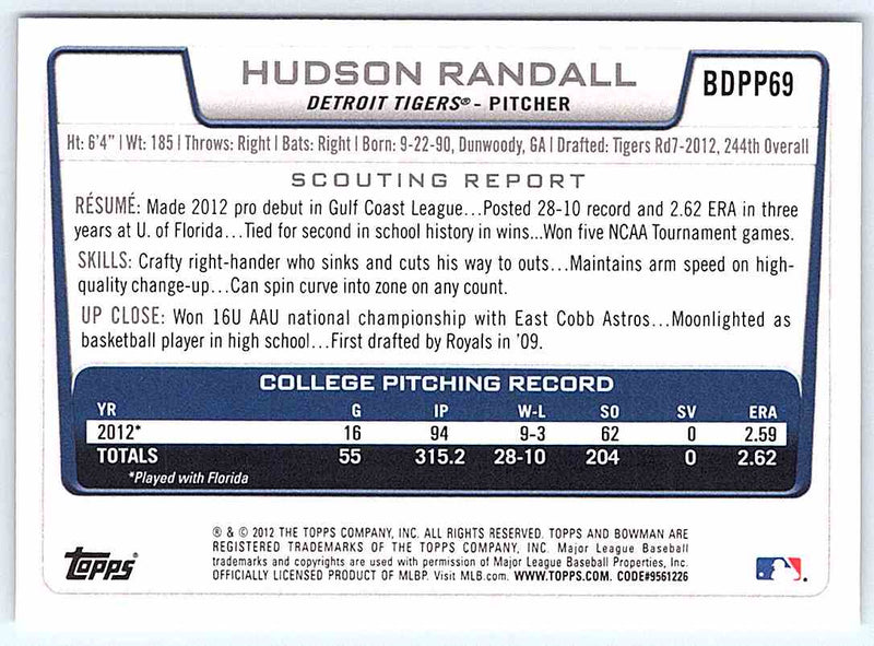 2012 Bowman Hudson Randall