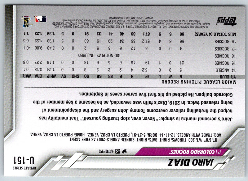 2020 Topps Total Jairo Diaz