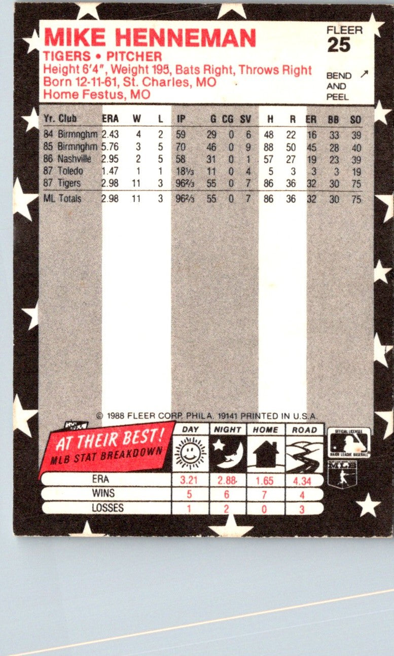 1988 Fleer Star Stickers Mike Henneman