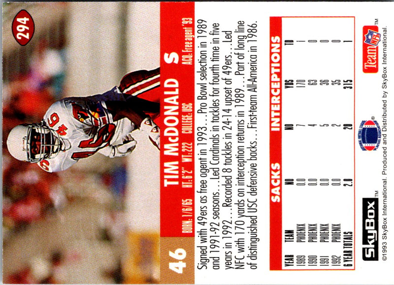 1993 SkyBox Impact Tim McDonald