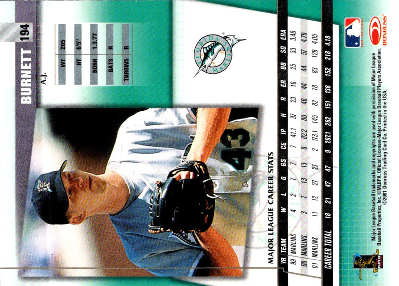 2002 Donruss Fan Club Die Cuts A.J. Burnett