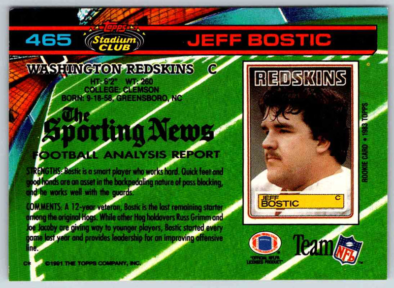 1991 Topps Stadium Club Football Jeff Bostic
