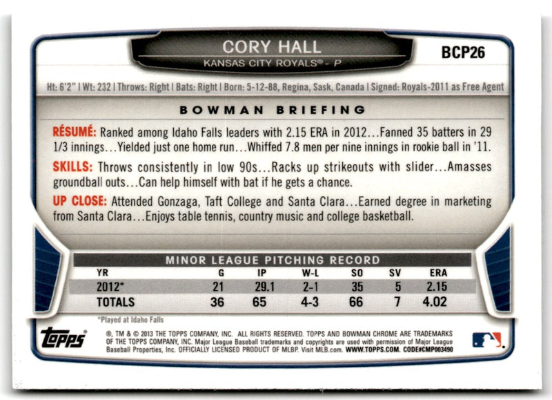 2013 Bowman Chrome Prospects Cory Hall