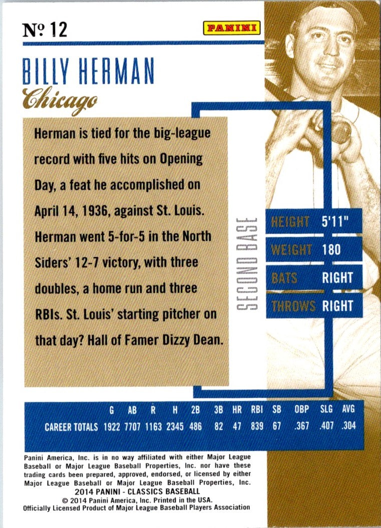 2014 Panini Classics Billy Herman