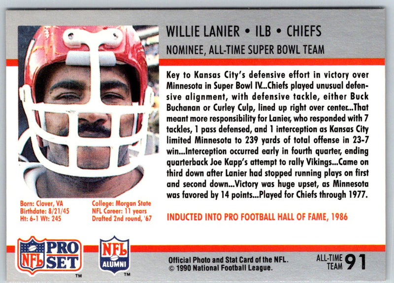 1990 Pro Set Super Bowl 160 Willie Lanier