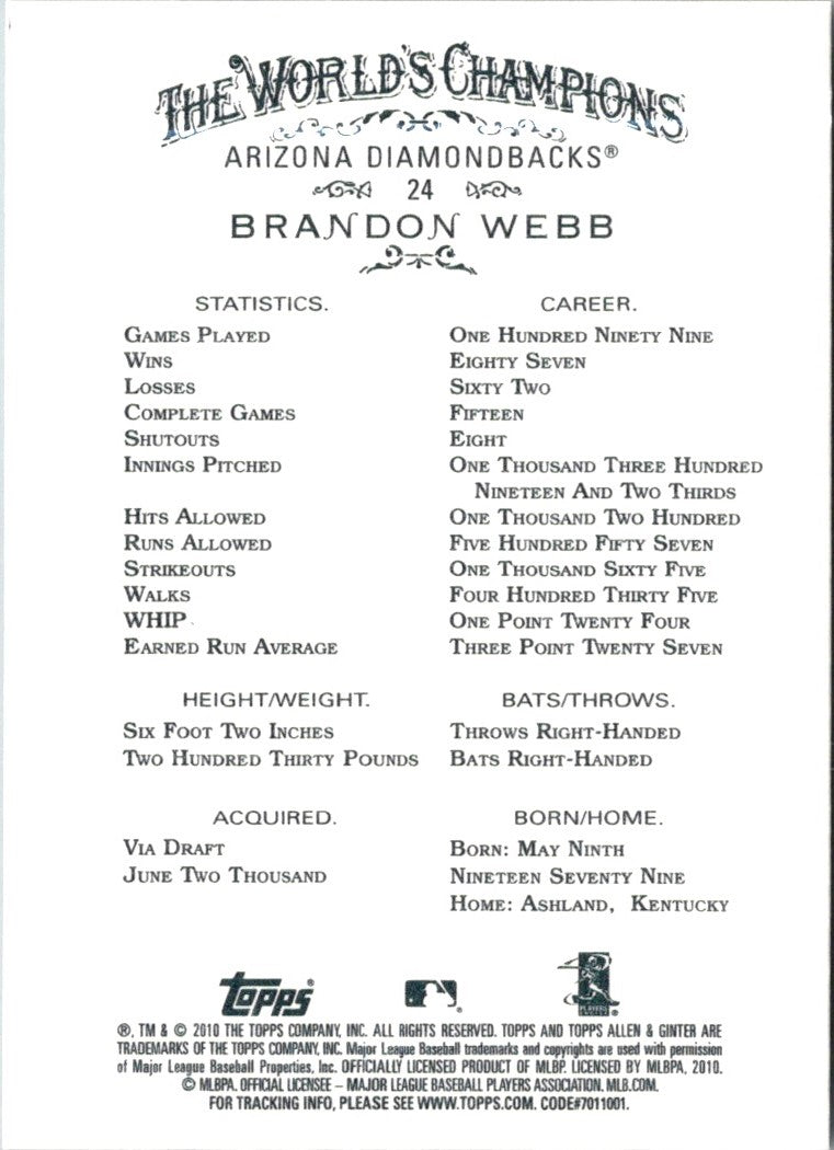 2010 Topps Allen & Ginter Brandon Webb