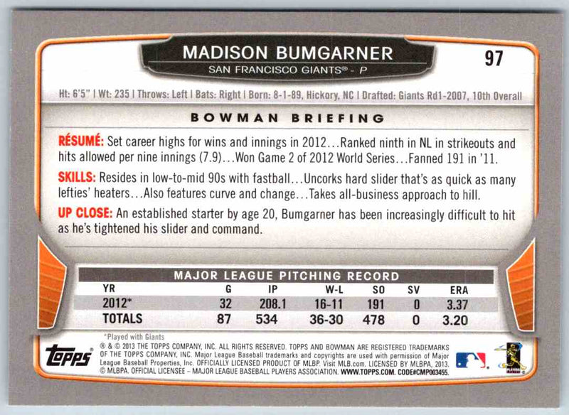 2013 Bowman Madison Bumgarner