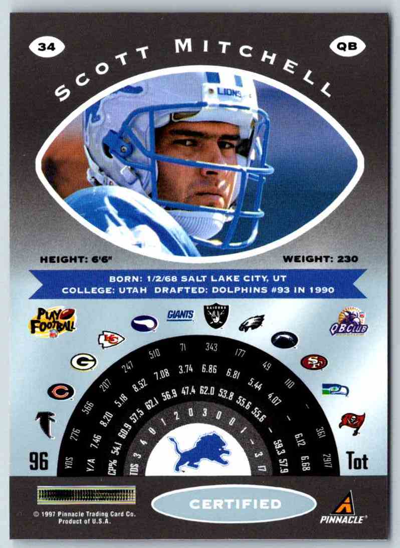 1997 Pinnacle Certified NFL Scott Mitchell