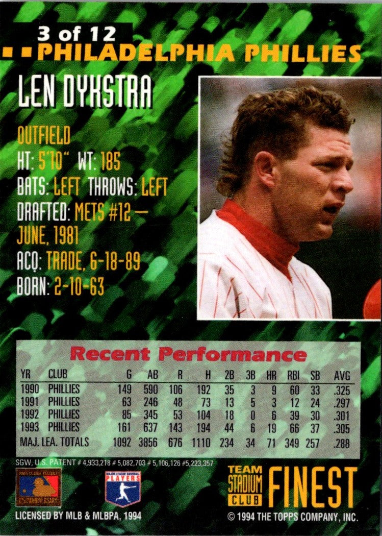 1994 Stadium Club Team Finest Len Dykstra