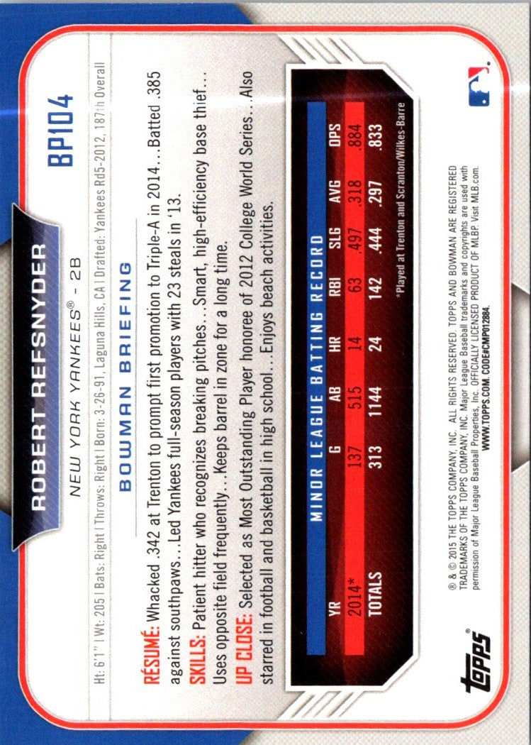 2015 Bowman Prospects Robert Refsnyder