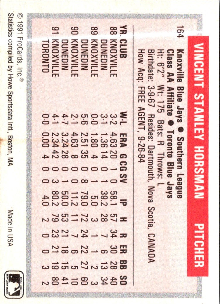 1991 ProCards Tomorrow's Heroes Vince Horsman