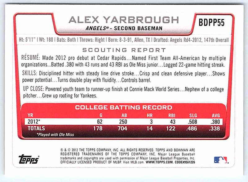 2012 Bowman Alex Yarbrough