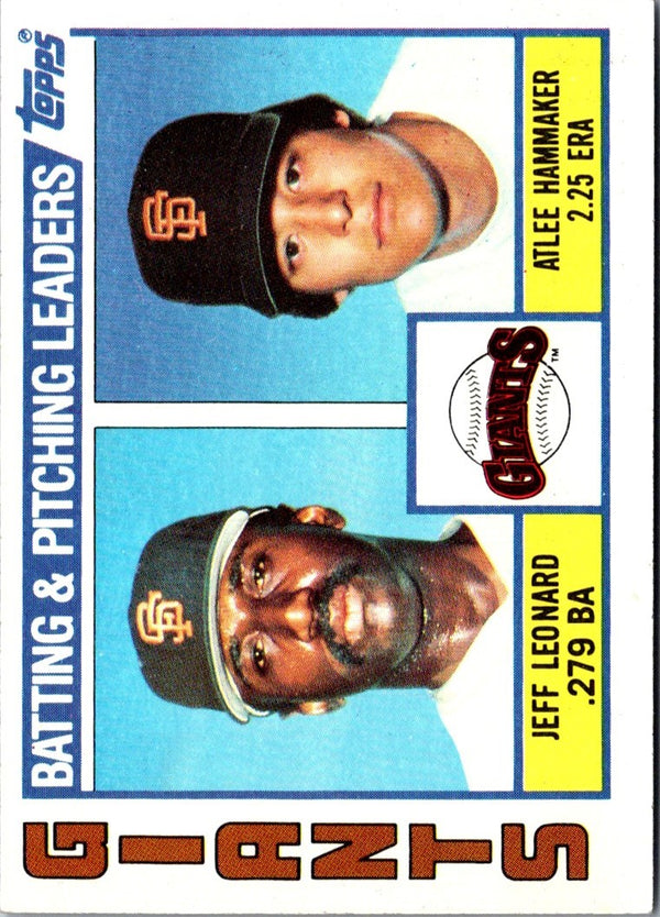 1984 Topps Giants Batting & Pitching Leaders: Jeff Leonard/Atlee Hammaker #576