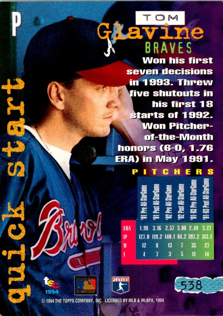 1994 Stadium Club First Day Issue Tom Glavine