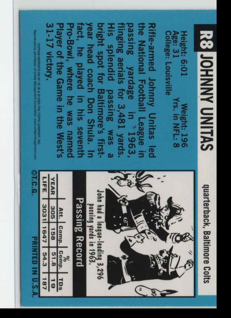 2000 Topps Johnny Unitas Reprints Johnny Unitas
