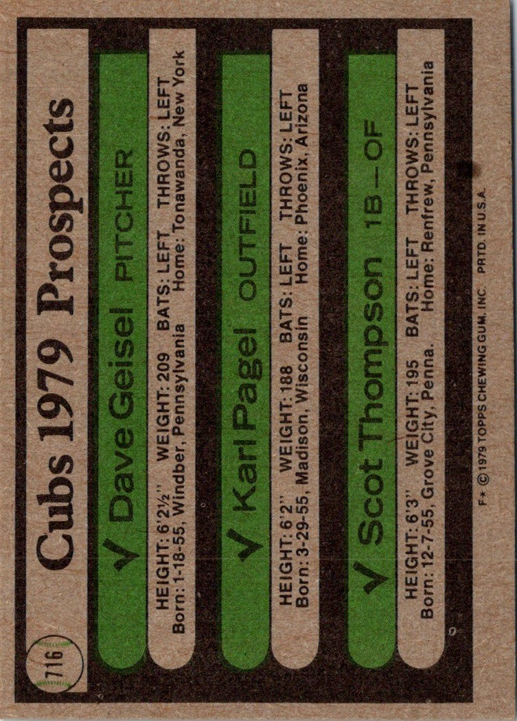 1979 Topps Cubs Prospects - Dave Geisel/Karl Pagel/Scot Thompson