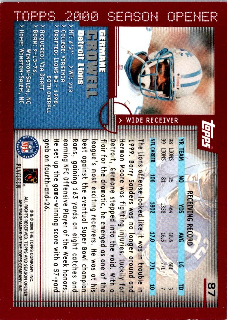 2000 Topps Season Opener Germane Crowell