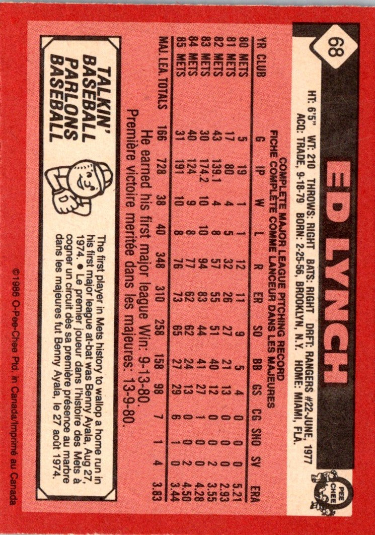 1986 O-Pee-Chee Ed Lynch