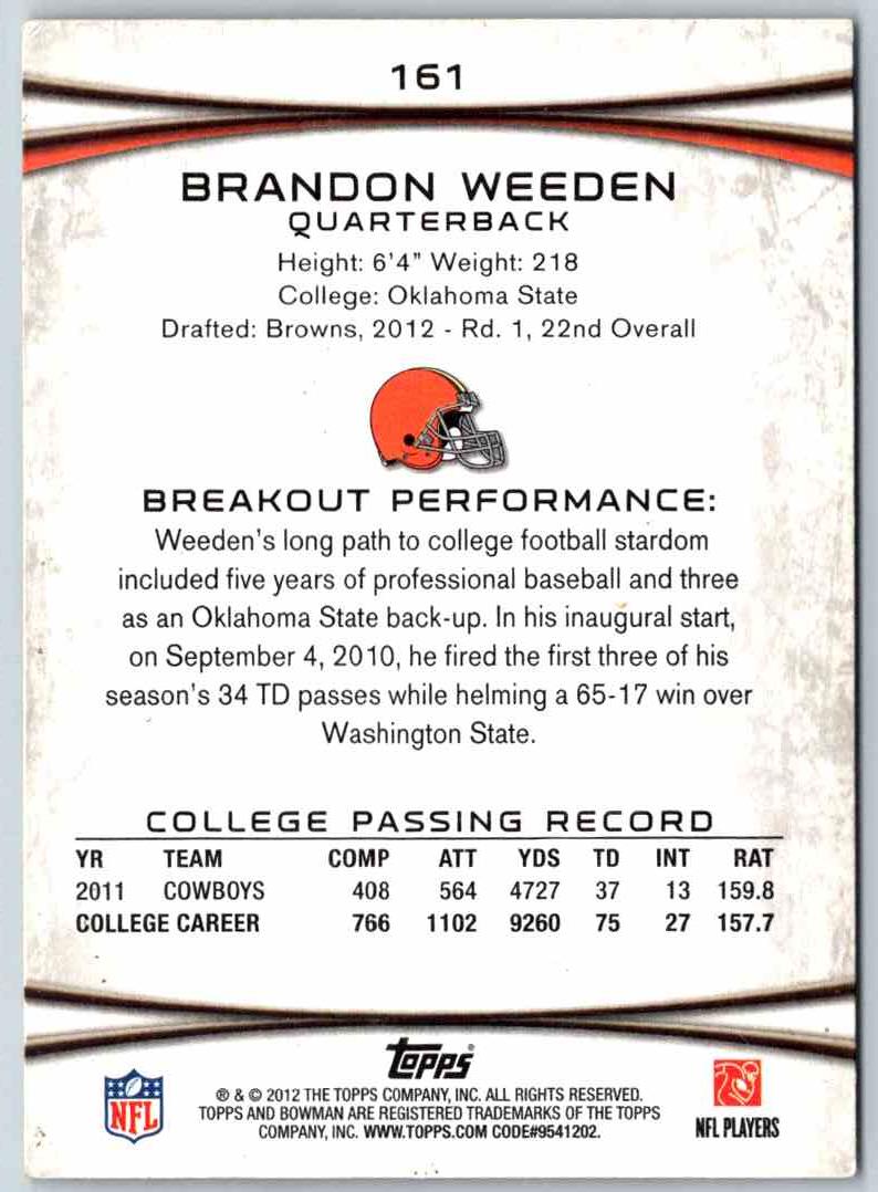 2014 Bowman Football Brandon Weeden