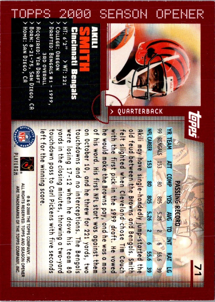 2000 Topps Season Opener Akili Smith